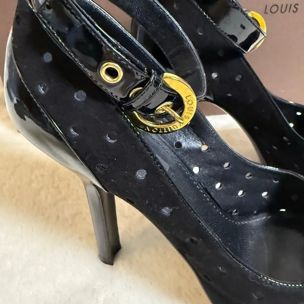 Louis Vuitton Black Punched Suede Heels 36.5 - Picture 11 of 13
